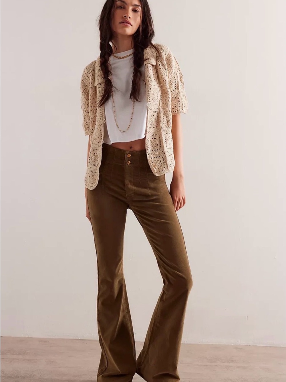 We The Free Jayde Cord High-Rise Flare Pants in Olive